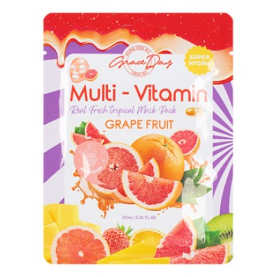 МАСКА ТКАНЕВАЯ ДЛЯ ЛИЦА С ПОЛИВИТАМИНАМИ И ЭКСТРАКТОМ ГРЕЙПФРУТА MULTI-VITAMIN GRAPE FRUIT MASK PACK