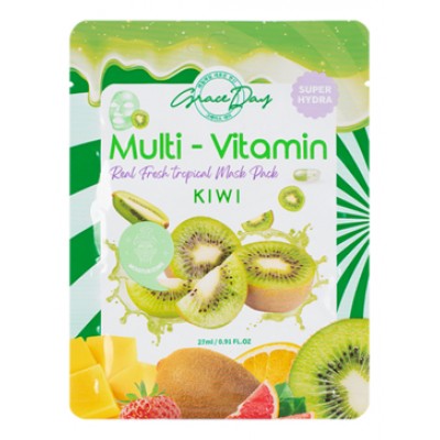 МАСКА ТКАНЕВАЯ ДЛЯ ЛИЦА С ПОЛИВИТАМИНАМИ И ЭКСТРАКТОМ КИВИ MULTI-VITAMIN KIWI MASK PACK, 27 ML