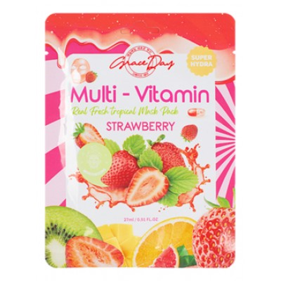 МАСКА ТКАНЕВАЯ ДЛЯ ЛИЦА С ПОЛИВИТАМИНАМИ И ЭКСТРАКТОМ КЛУБНИКИ MULTI-VITAMIN STRAWBERRY MASK PACK, 2